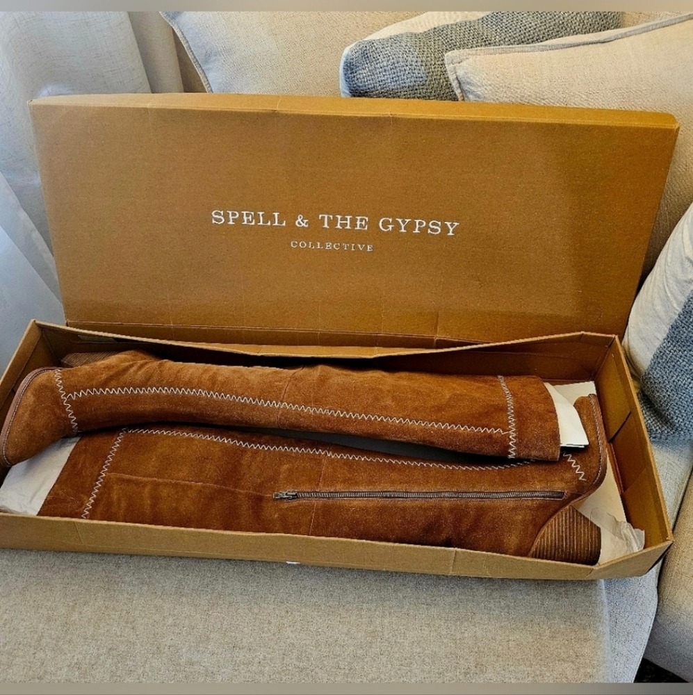Spell & The Gypsy Zephyr Tan Over the Knee Boots Size 40 NEW - Picture 8 of 13